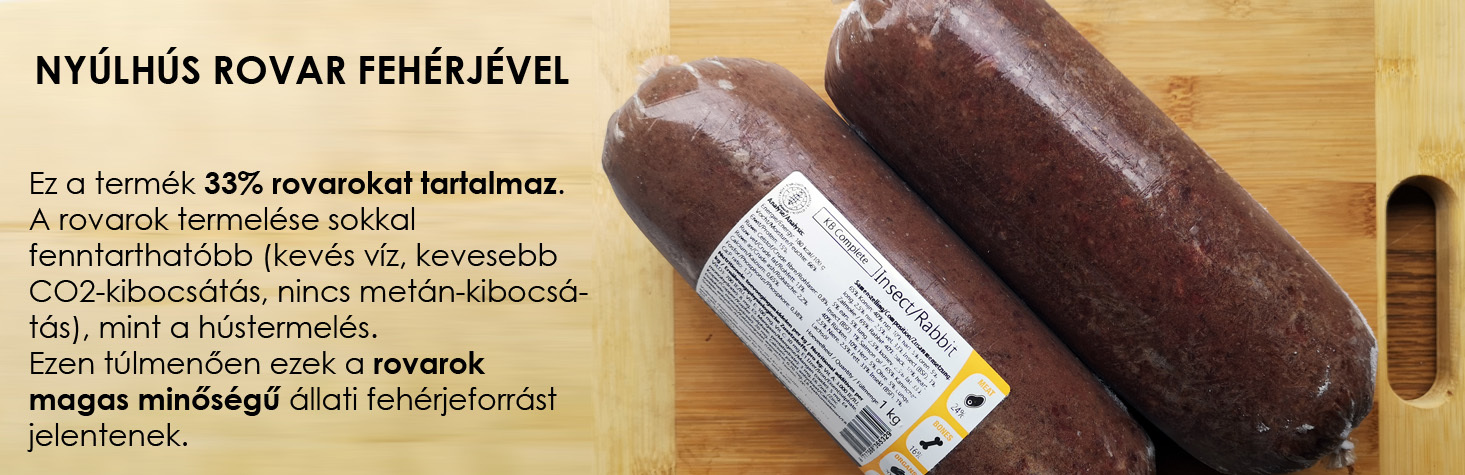 Igazi különlegesség a rovarfehérjés nyúlhús, ami nagyon sok allergiás kutyának megfelelő lehet