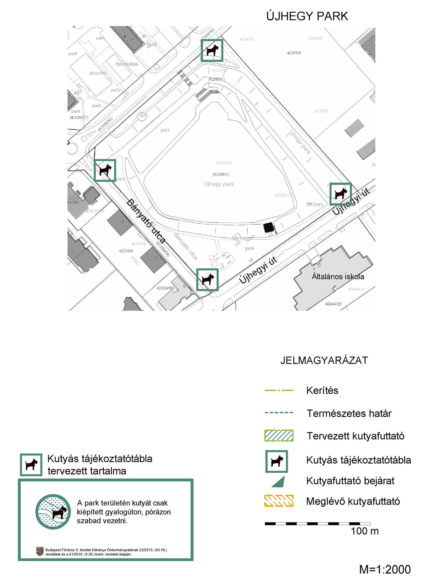 Az Újhegy parki kutyás tájékoztató táblák
