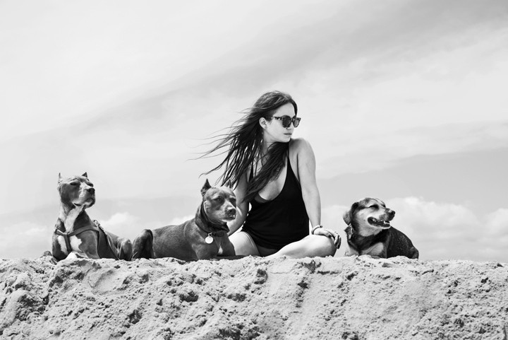 A boldog kutyás család a parton