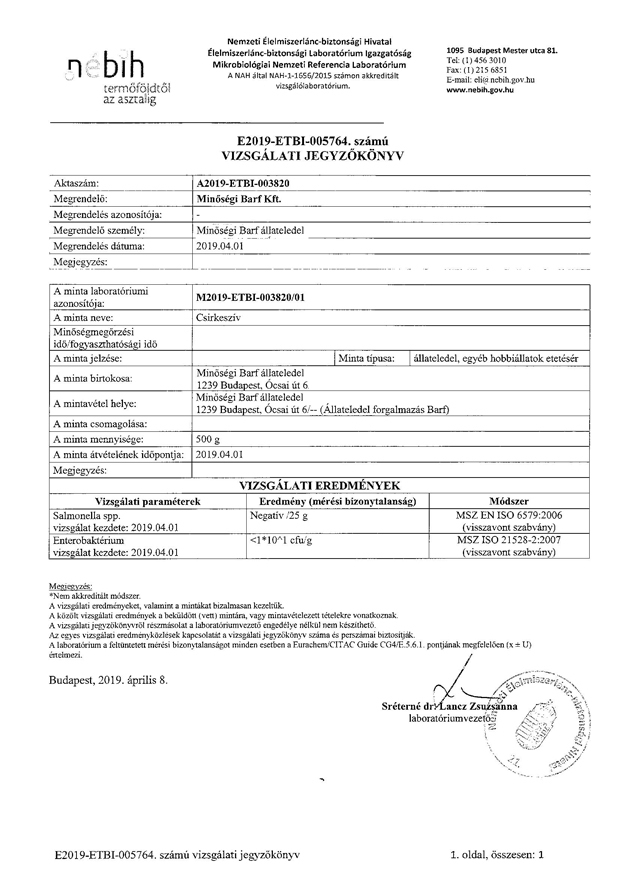 Nébih vizsgálati jegyzőkönyv