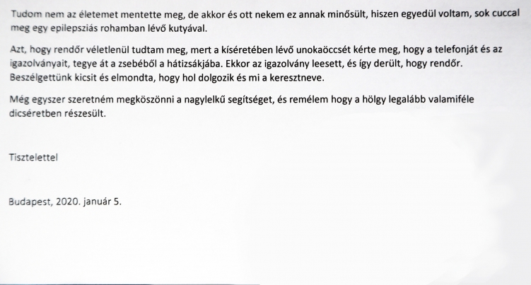 A tacskó gazdája levélben köszönte meg a rendőrnő segítségét