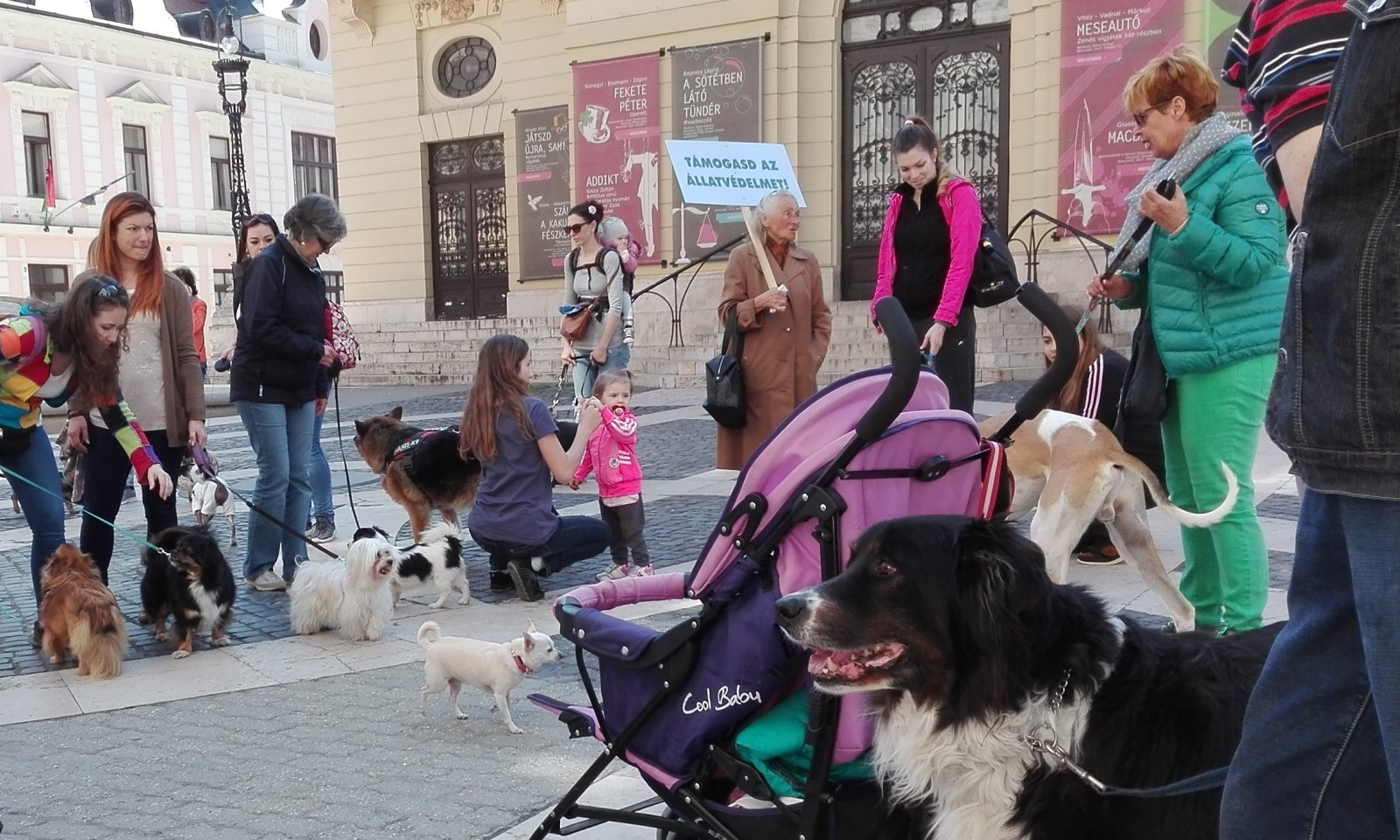 Hagyományőrző felvonulás - Pihenő a Pécsi Nemzeti Színház előtti téren