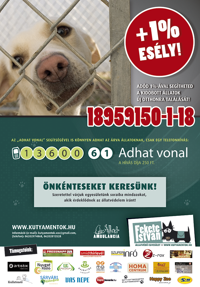 Támogatási lehetőség az 1%-os felajánlás