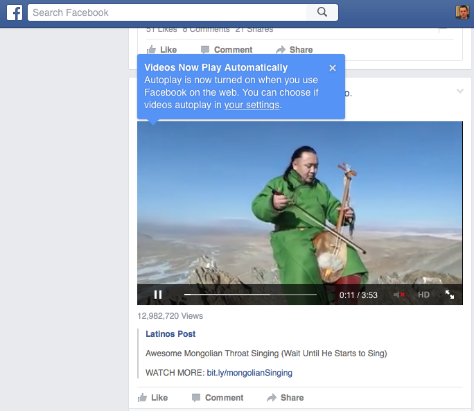 A Facebook figyelmeztet, hogy mostantól weben is lesznek automatikusan induló videók 