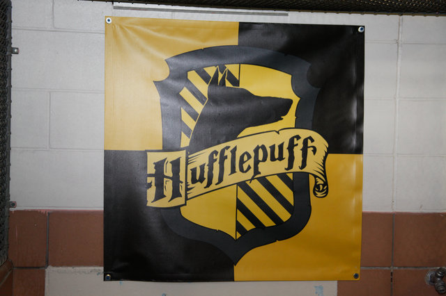 A Hugrabug szászlója: rajta a borz helyett természetesen kutyával