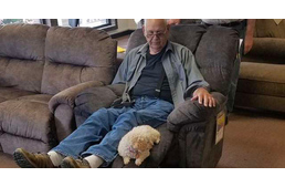 Magával vitte a boltba a nagypapa a kutyáját, hogy együtt válasszanak új fotelt